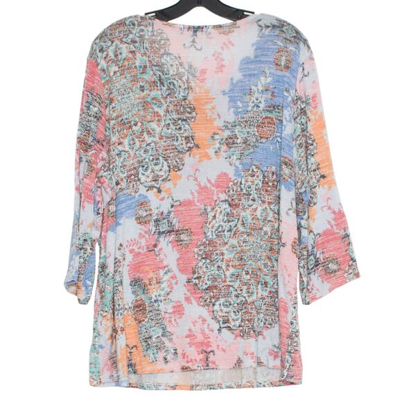 Susan Graver Tunic Top 3/4 Sleeve Boho Abstract Artsy Flowy Peasant Casual 2X - Picture 2 of 7